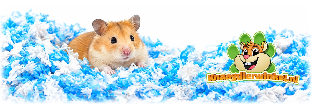 petspick uber paper bedding blue en white met hamster
