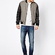 Bomber jacket with leather sleeves