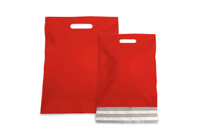 Plastic verzendtassen Rood  verpakt á 250 stuks + retourstrip