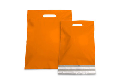 Plastic verzendtassen Oranje verpakt á 250 stuks + retourstrip