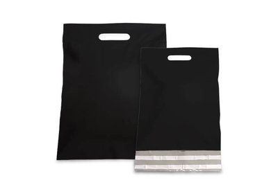 Plastic verzendtassen Zwart verpakt á 250 stuks + retourstrip