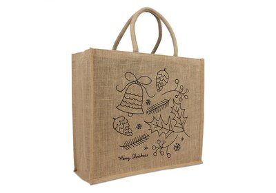 Jute Naturel Eco Kerst draagtas   christmas Doodle