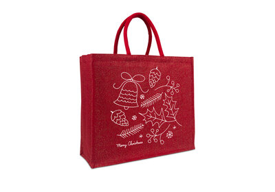 Jute Naturel Eco Kerst draagtas   christmas Doodle