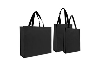Papieren Eco Draagtassen Zwart Kraft met een Non Woven Binnenvoering ! Verpakt á 100 stuks vanaf 1,38 per stuk