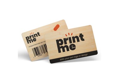 Houten  giftcards Bruin bedrukt met u logo vanaf 100 stuks