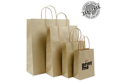 Budget Zerotree twisted draagtassen Gerecycled graspapier - Bruingrijs verpakt á 250 stuks vanaf € 0,28 per stuk