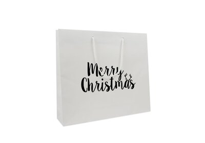 Papieren Kerst draagtas met koord Merry Christmas Wit