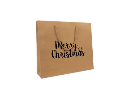 Papieren Kerst draagtas met koord Merry Christmas Bruin