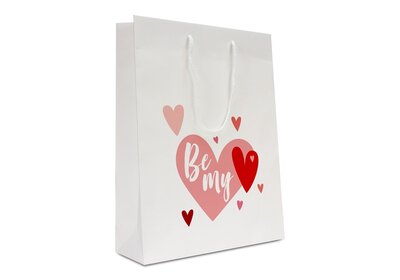 Papieren koorddraagtas Wit Kraft - Be My Valentine