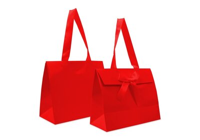 Papieren kado draagtasje  + strik glans Rood Kraft
