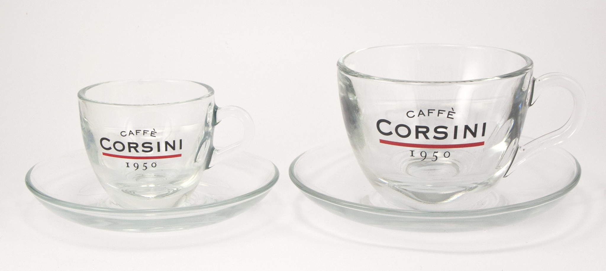 proza radioactiviteit voor 6 Cappuccino glazen kop- en schotels 160 cc met logo Caffè Corsini - Coffee  and Tea Brokers