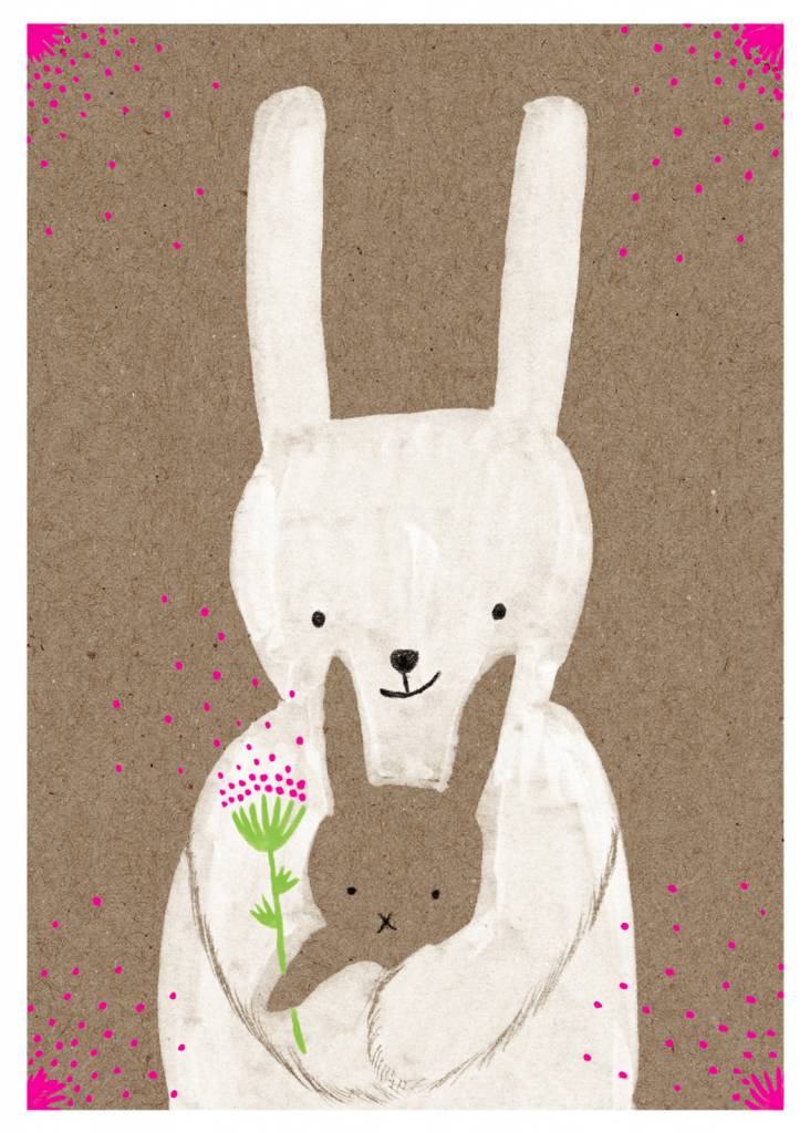 Sg191 Postkarte Hase Mit Baby Neon Pink
