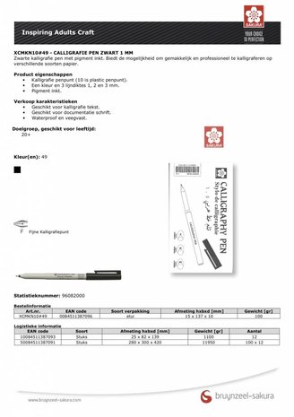 SAKURA Calligrafie Pen Zwart 1 mm (XCMKN10#49)