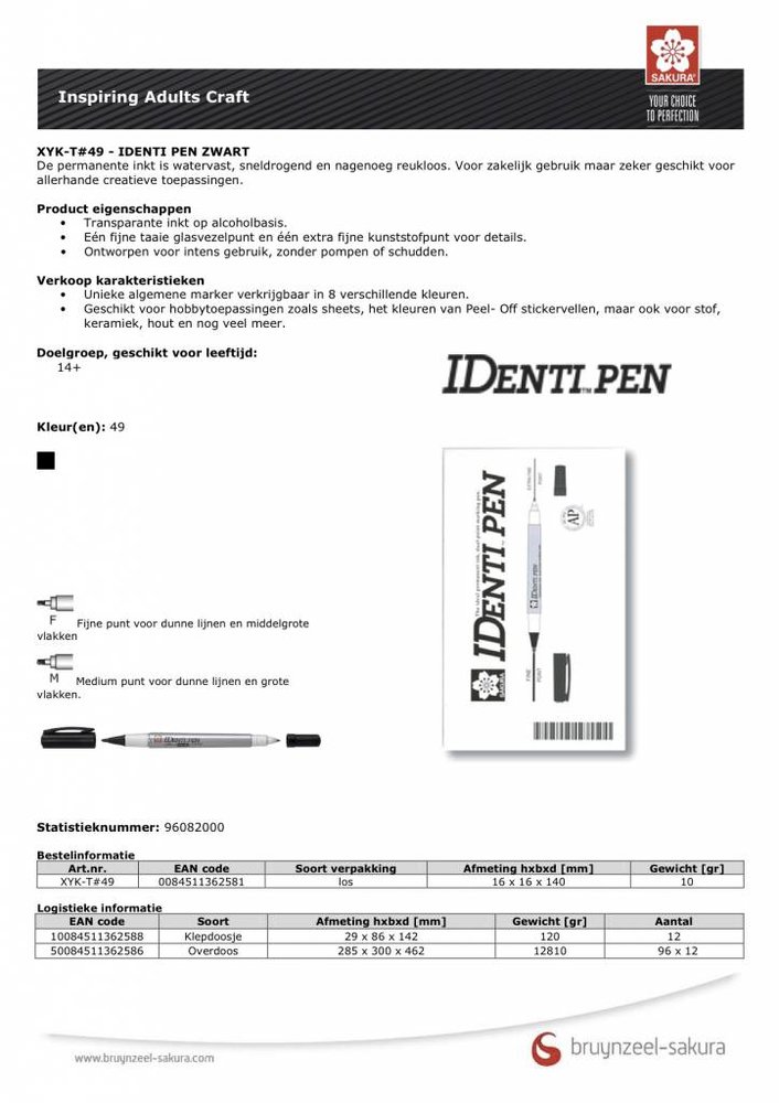 SAKURA Identi Pen Zwart (XYK-T#49)