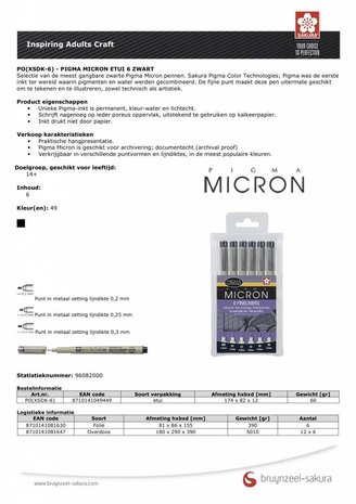 SAKURA Pigma Micron Etui 6 Zwart (POXSDK-6)