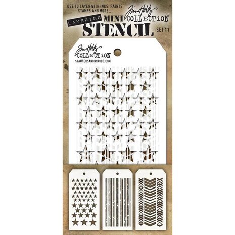 Stampers Anonymous Tim Holtz Mini Layering Stencil Set 11 (THMST011) Stampers Anonymous Tim Holtz Mini Layering Stencil Set 11 (THMST011)