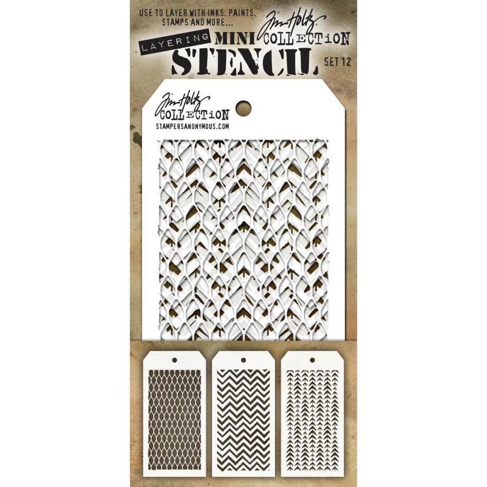 Stampers Anonymous Tim Holtz Mini Layering Stencil Set 12 (THMST012) Stampers Anonymous Tim Holtz Mini Layering Stencil Set 12 (THMST012)