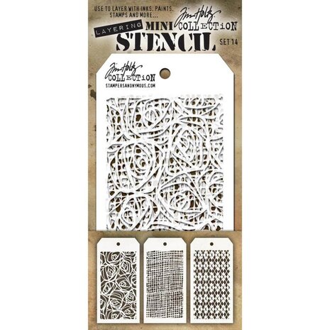 Stampers Anonymous Tim Holtz Mini Layering Stencil Set 14 (THMST014) Stampers Anonymous Tim Holtz Mini Layering Stencil Set 14 (THMST014)