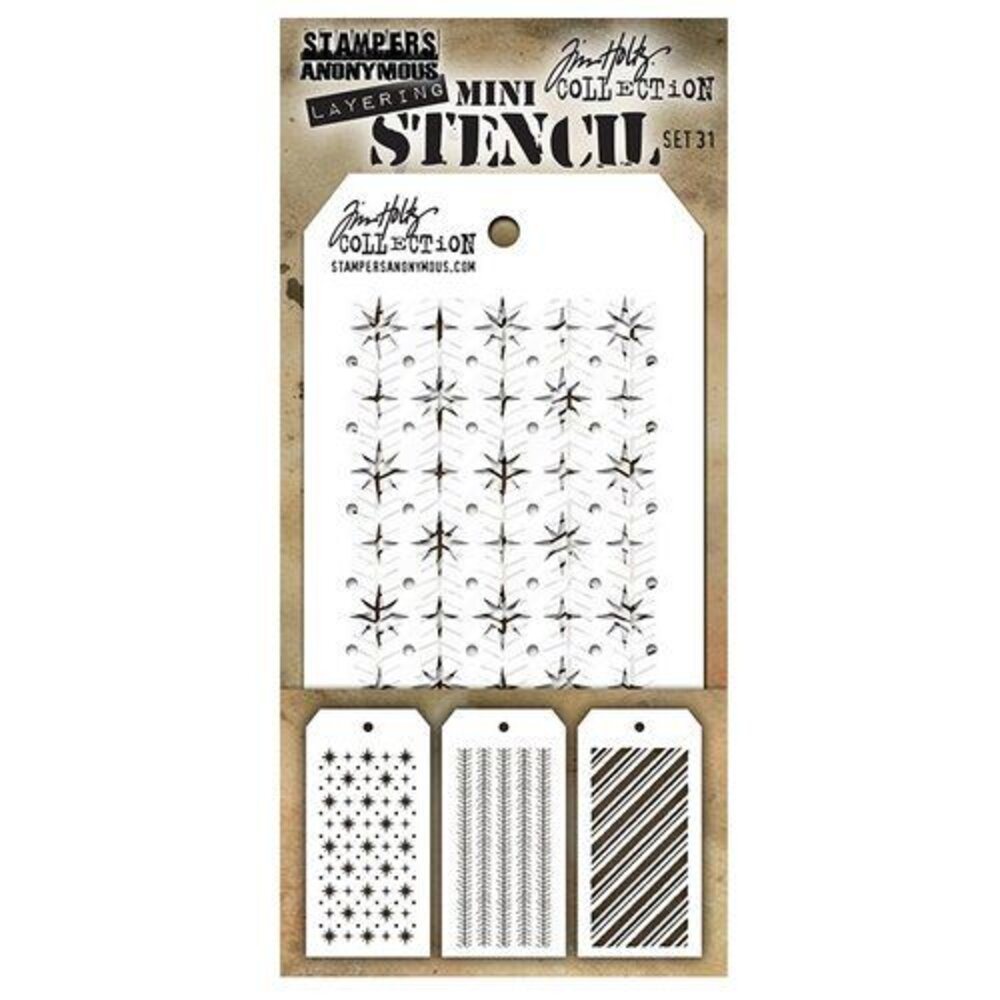Stampers Anonymous Tim Holtz Mini Layering Stencil Set 31 (THMST031) Stampers Anonymous Tim Holtz Mini Layering Stencil Set 31 (THMST031)