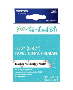Brother P-Touch Embellish Black Print Pattern Tape Tan Paws (MPTP31) Brother P-Touch Embellish Black Print Pattern Tape Tan Paws (MPTP31)