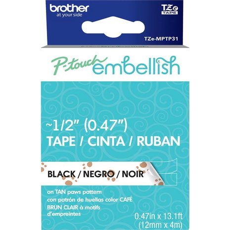Brother P-Touch Embellish Black Print Pattern Tape Tan Paws (MPTP31) Brother P-Touch Embellish Black Print Pattern Tape Tan Paws (MPTP31)