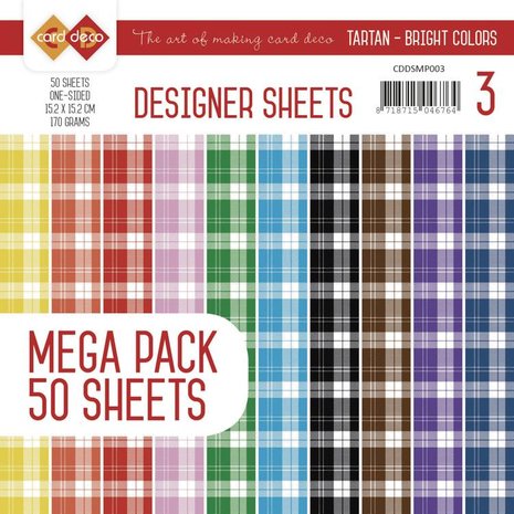 Card Deco Designer Sheets Tartan Bright Colors 6x6 Inch Mega Pack (CDDSMP003)