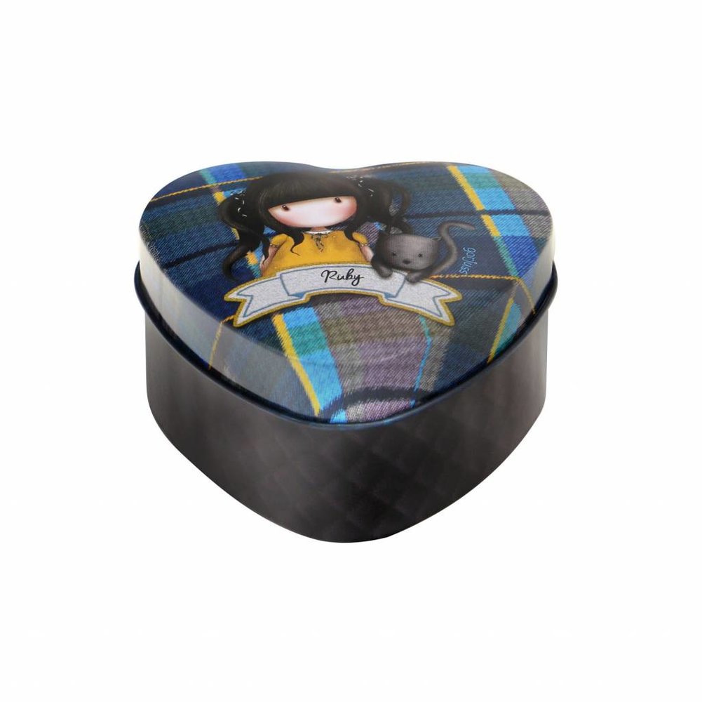 Gorjuss Tartan Ruby Heart Shaped Tin (828GJ01)