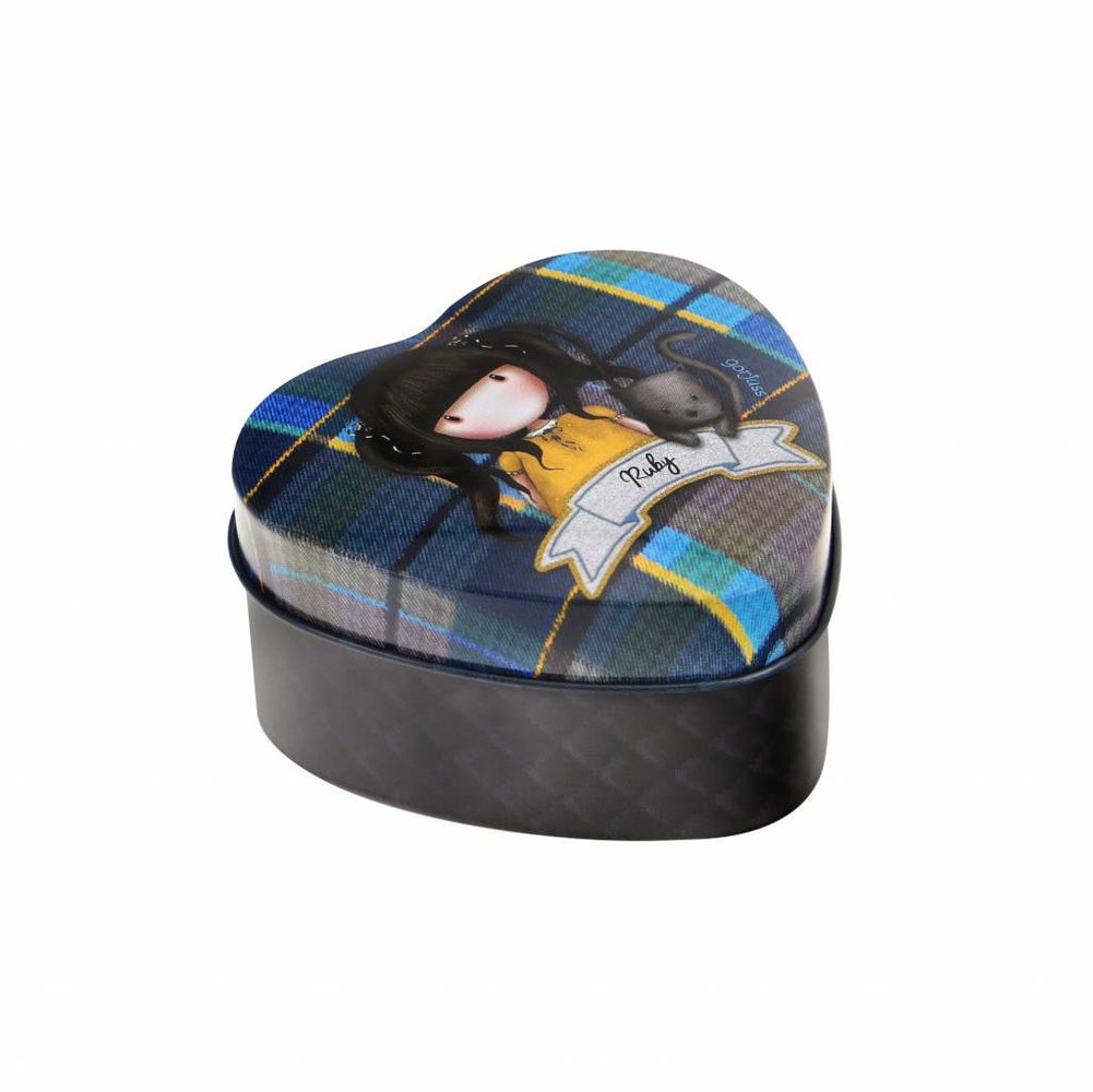 Gorjuss Tartan Ruby Heart Shaped Tin (828GJ01)