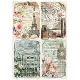 Stamperia Rice Paper A4 Vintage Postcards (DFSA4225)