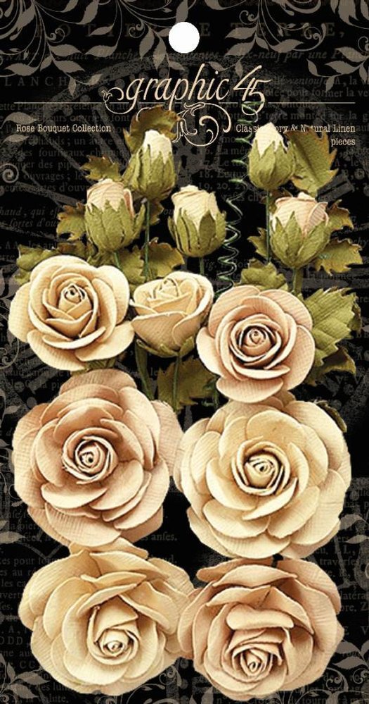 Graphic 45 Classic Ivory & Natural Linen Flowers (4501784)