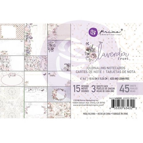 Prima Marketing Inc Lavender Frost 4x6 Inch Journaling Cards (634322)