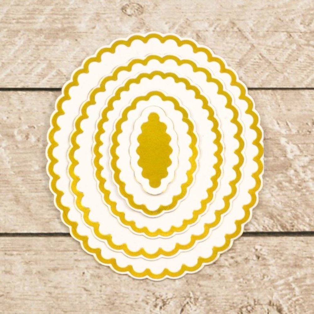 Couture Creations Nesting Scalloped Ovals Cut, Foil & Emboss Die (CO726455) Couture Creations Nesting Scalloped Ovals Cut, Foil & Emboss Die (CO726455)