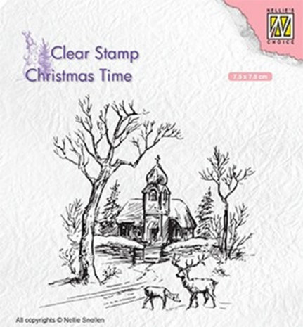 Nellie Snellen Wintery Scene with Church & Reindeer Clear Stamp (CT027)