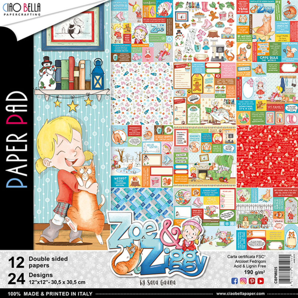 Ciao Bella Papercrafting Zoe & Ziggy 12x12 Inch Paper Pad (CBPM025) Ciao Bella Papercrafting Zoe & Ziggy 12x12 Inch Paper Pad (CBPM025)