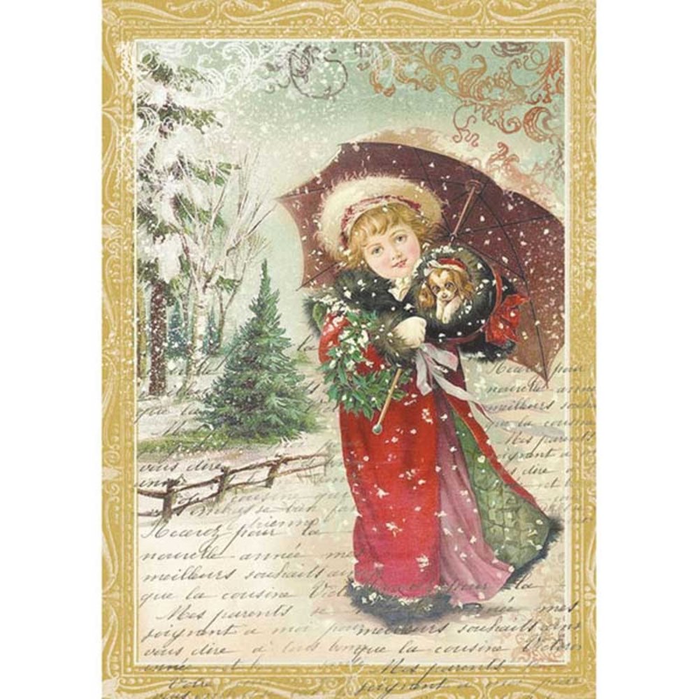 Stamperia Rice Paper A4 Little Girl with Umbrella (DFSA4143)