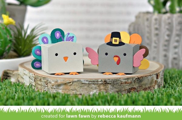 Lawn Fawn Tiny Gift Box Peacock & Turkey Add-on Dies (LF2051)