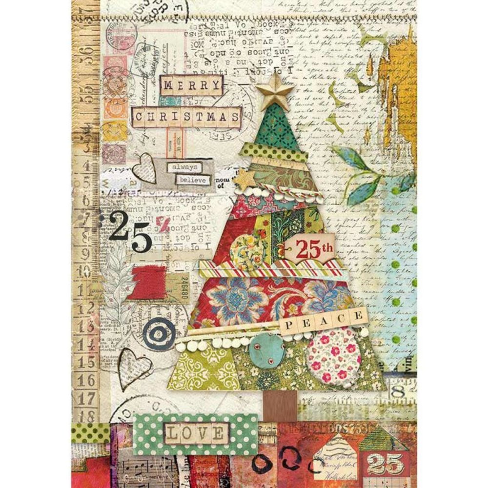 Stamperia Rice Paper A4 Make a Wish Patchwork Tree (DFSA4406)