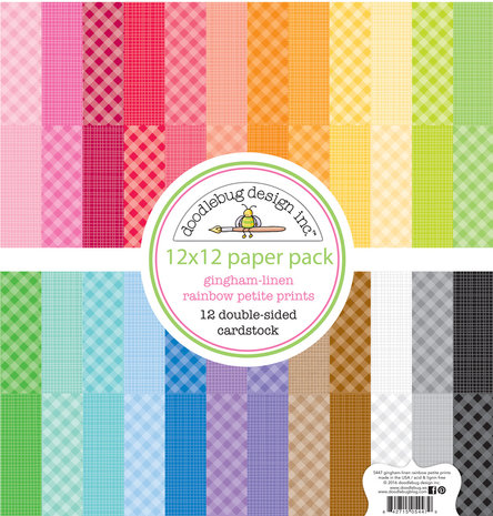 Doodlebug Design Inc. Rainbow 12x12 Inch Gingham-Linen Petite Print Paper Pack (5447)
