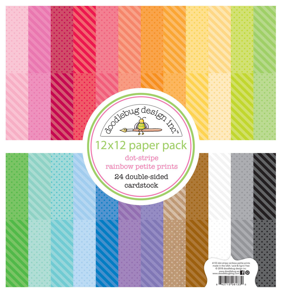 Doodlebug Design Inc. Dot-Stripe Rainbow 12x12 Inch Petite Prints Paper Pack (6133)