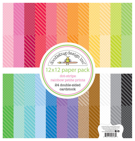 Doodlebug Design Inc. Dot-Stripe Rainbow 12x12 Inch Petite Prints Paper Pack (6133)