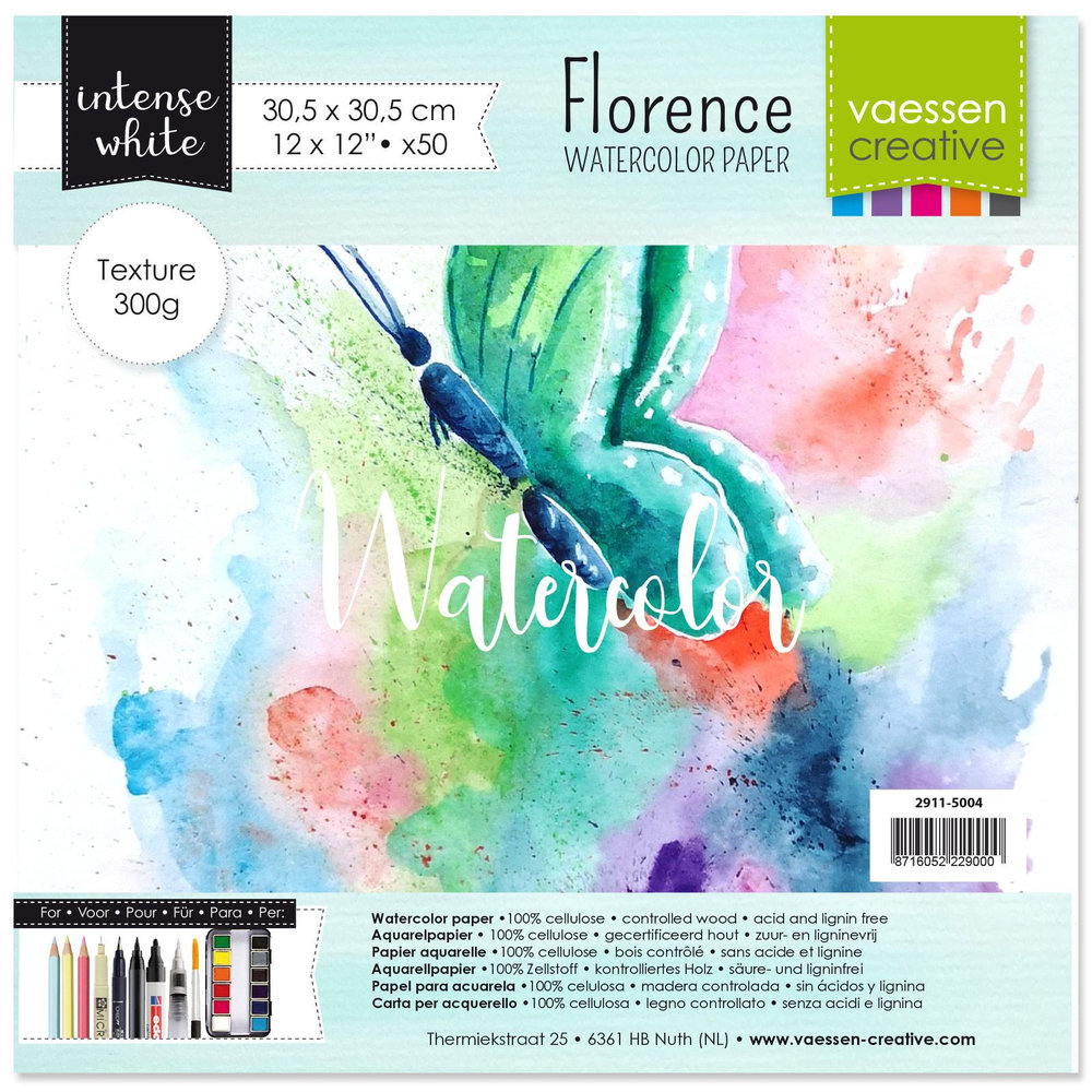 Vaessen Creative Florance Texture Intense Aquarelpapier 12x12 Inch 50pcs (2911-5004) Vaessen Creative Florance Texture Intense Aquarelpapier 12x12 Inch 50pcs (2911-5004)