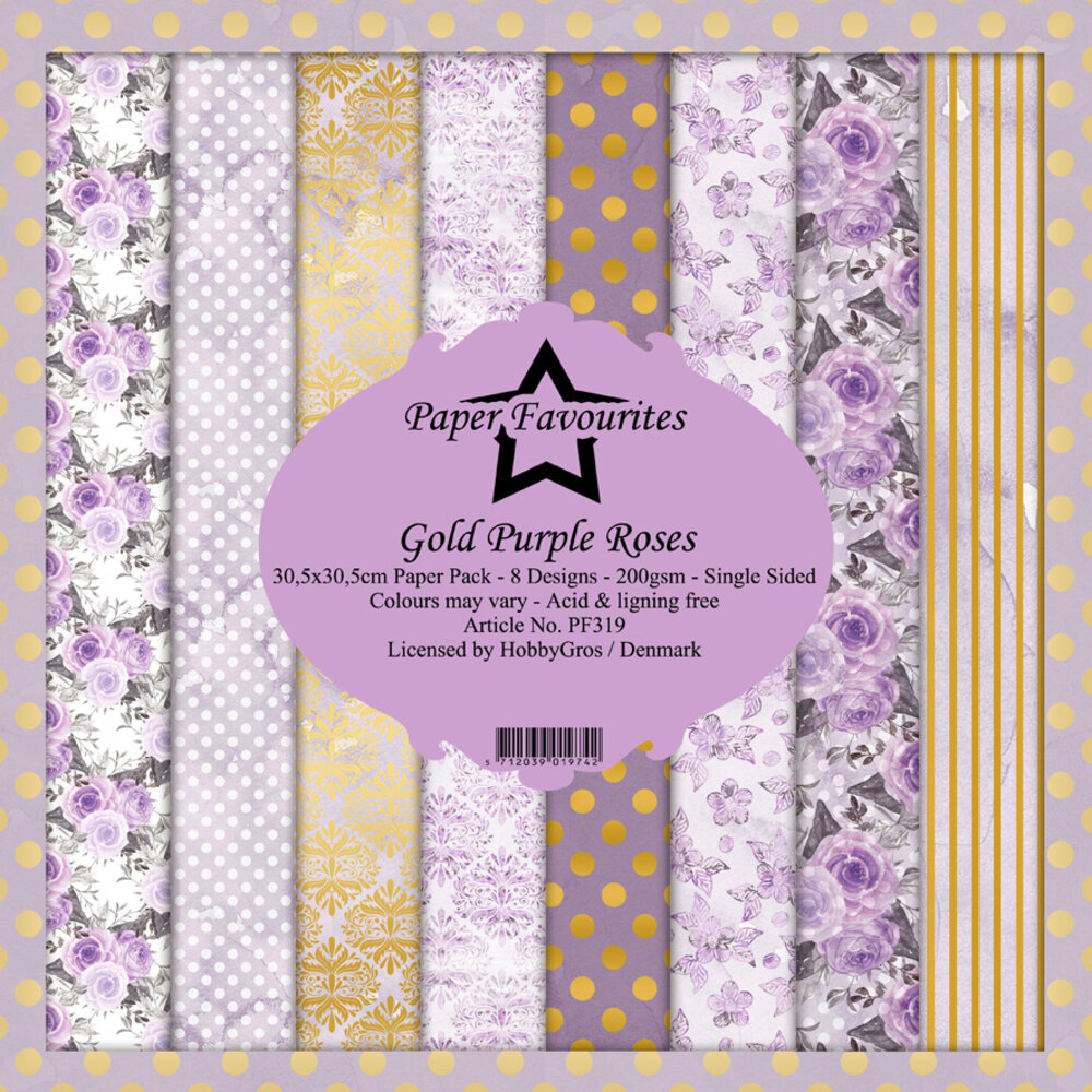 Paper Favourites Gold Purple Roses 12x12 Inch Paper Pack (PF319)