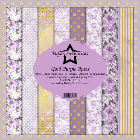 Paper Favourites Gold Purple Roses 12x12 Inch Paper Pack (PF319)