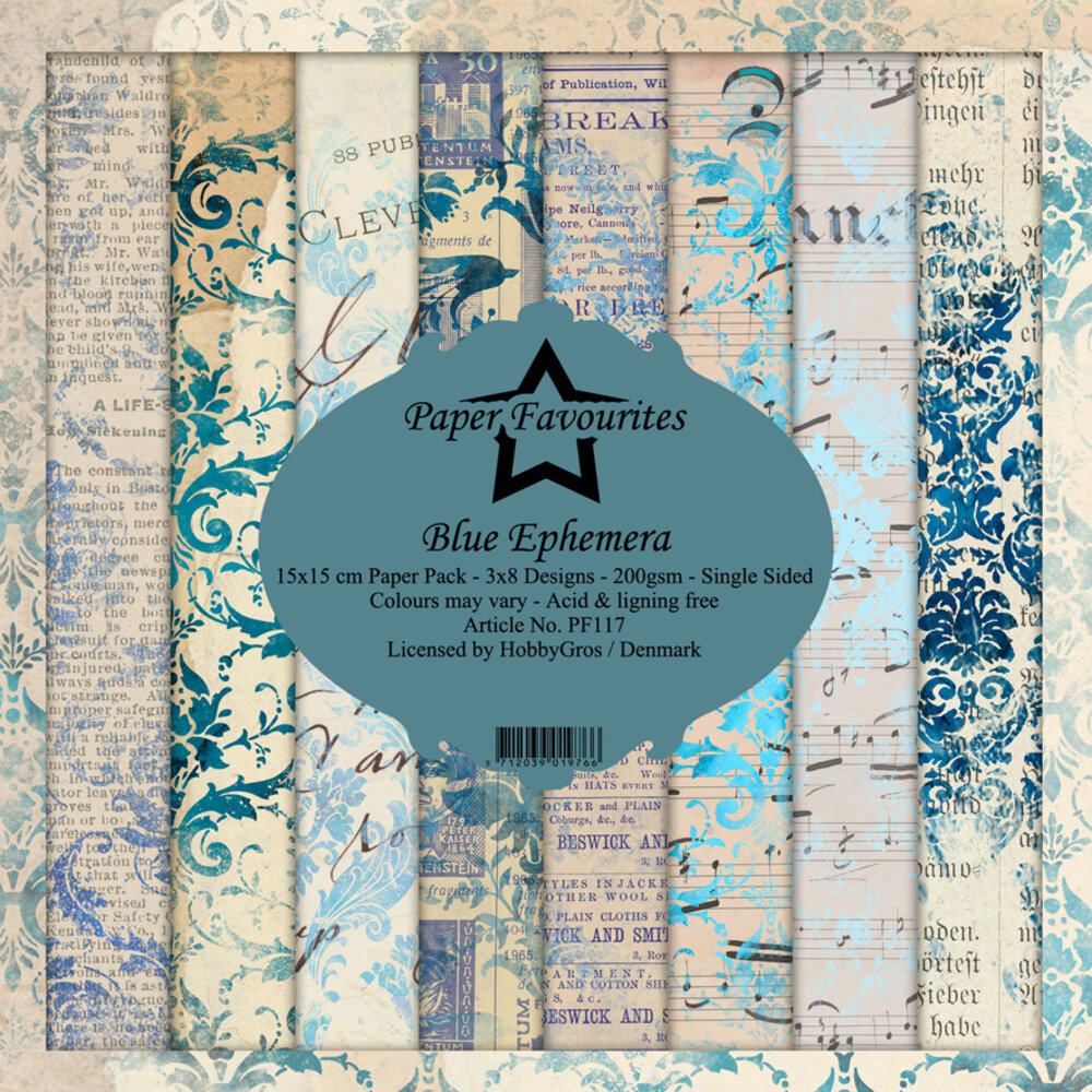 Paper Favourites Blue Ephemera 6x6 Inch Paper Pack (PF117)