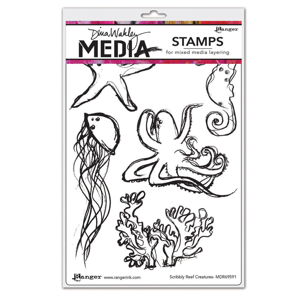 Ranger Dina Wakley Media Cling Stamp Scribbly Creatures (MDR69591)