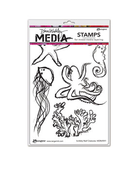 Ranger Dina Wakley Media Cling Stamp Scribbly Creatures (MDR69591)