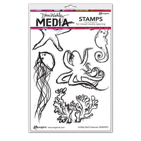 Ranger Dina Wakley Media Cling Stamp Scribbly Creatures (MDR69591)