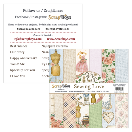 ScrapBoys Sewing Love 6x6 Inch Paper Pad (SELO-09)