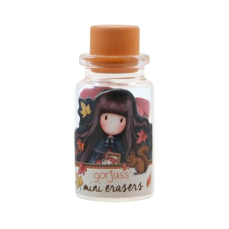 Gorjuss Mini Erasers In Glass Bottle Autumn Leaves (590GJD01)