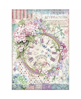 Stamperia Rice Paper A4 Hortensia Clock (DFSA4468)